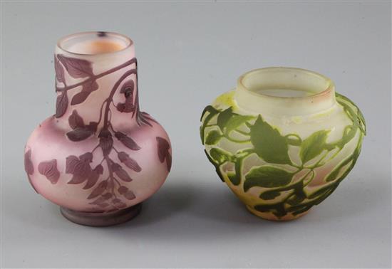 Two small Galle cameo glass vases, c.1900, 6.3 and 8.4cm